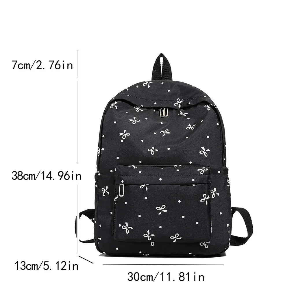 For Women Campus Life Back To School Backpack Playful Bow Print Bookbag Quilted Comfort Multi Pocket Organization System - GilloServ