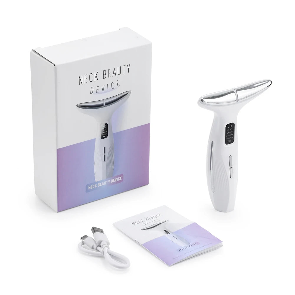 3 Colors LED Neck Beauty Device EMS Facial Lifting/ Massager Double Chin Remover/Heat Therapy Face Skin Rejuvenation Instrument - GilloServ