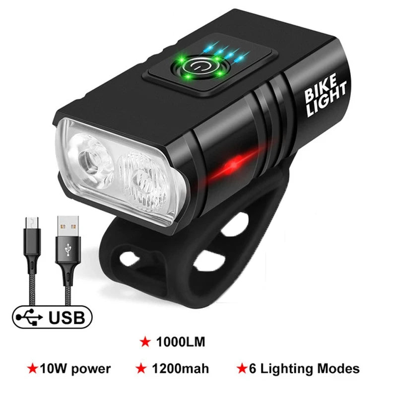 1000LM Bike Light Headlight T6 Bicycle Flashlight LED USB Rechargeable Torch Cycling Front Lamp High Beam Accessories - GilloServ