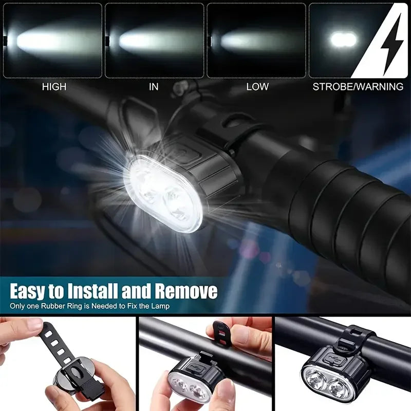 Front Rear Bike Lights Rechargeable Bicycle Cycling USB Flashlight - GilloServ