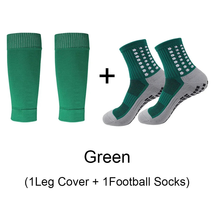 2 Pairs Set Men Grip Soccer Socks and Knee Pads Calf Sleeves Adult - GilloServ