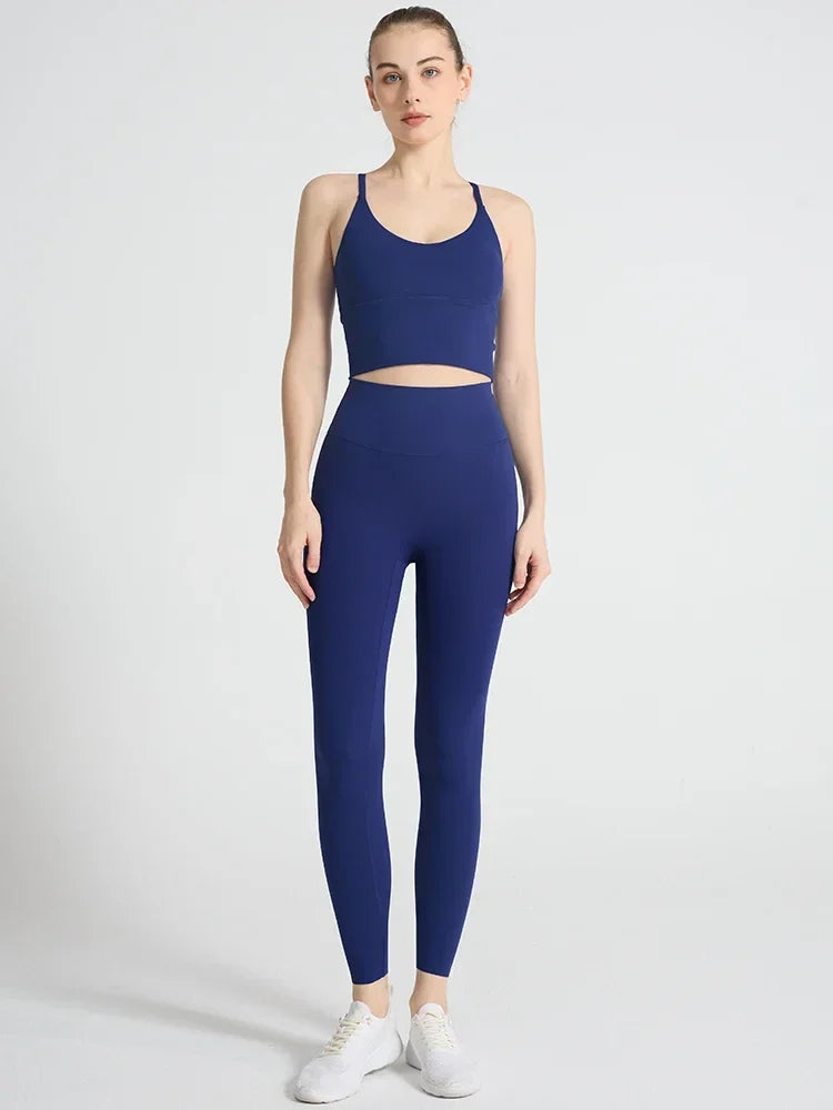 2-piece Yoga Suit Women Sportswear Fitness Set Cross back Yoga Tops - GilloServ