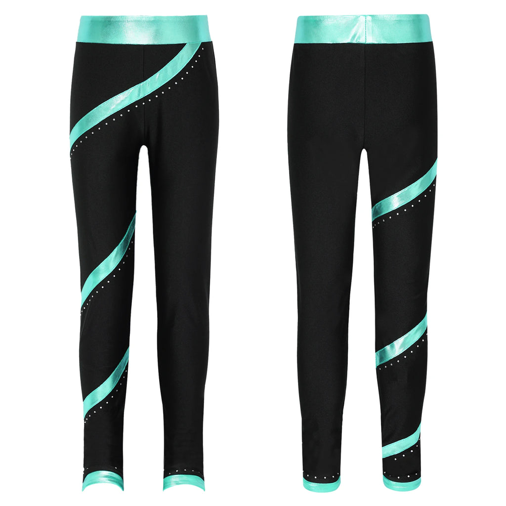 Kids Girls Figure Skating Pants Stretchy Skinny Workout Dance Leggings - GilloServ
