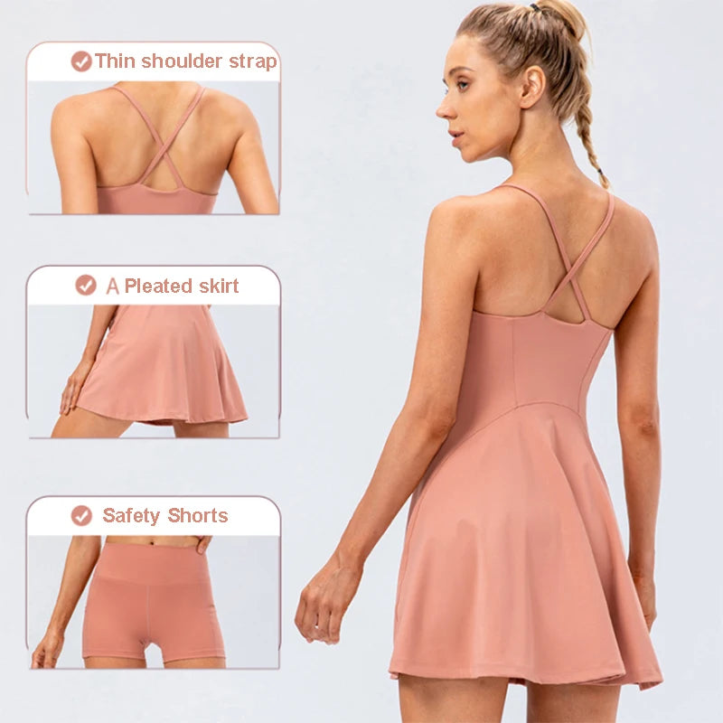 Women Tennis Yoga Skirt High Stretch Soft Nylon Badminton Golf Dress - GilloServ