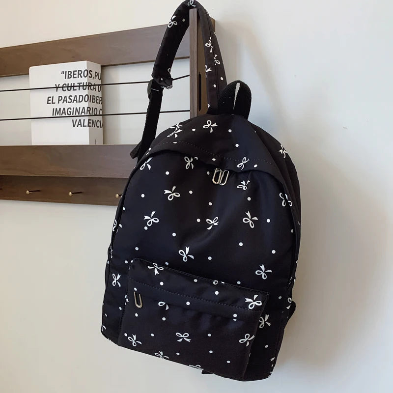 Back To School Backpack Playful Bow Print Bookbag Quilted Comfort and Multi-Pocket Organization System for Women's Campus Life - GilloServ