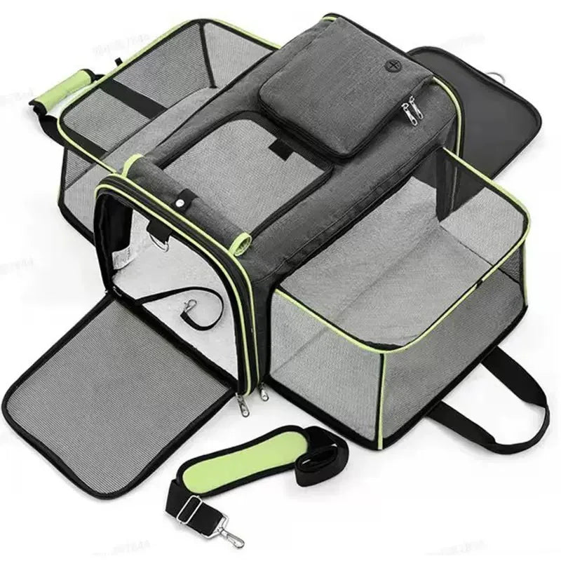 Reversible Expandable Cat and Dog Carrier - with fleece pad and pockets Travel Pet Carrier Portable outdoor carrying cat bag - GilloServ