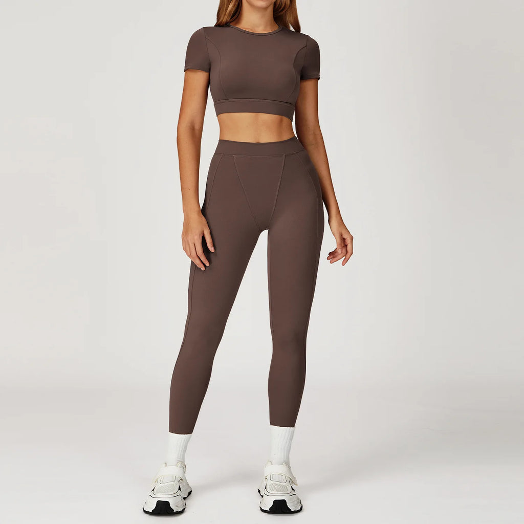 2Pcs Sports Suit Pants Woman High-Waist Butt-Lift Fitness Yoga Top - GilloServ