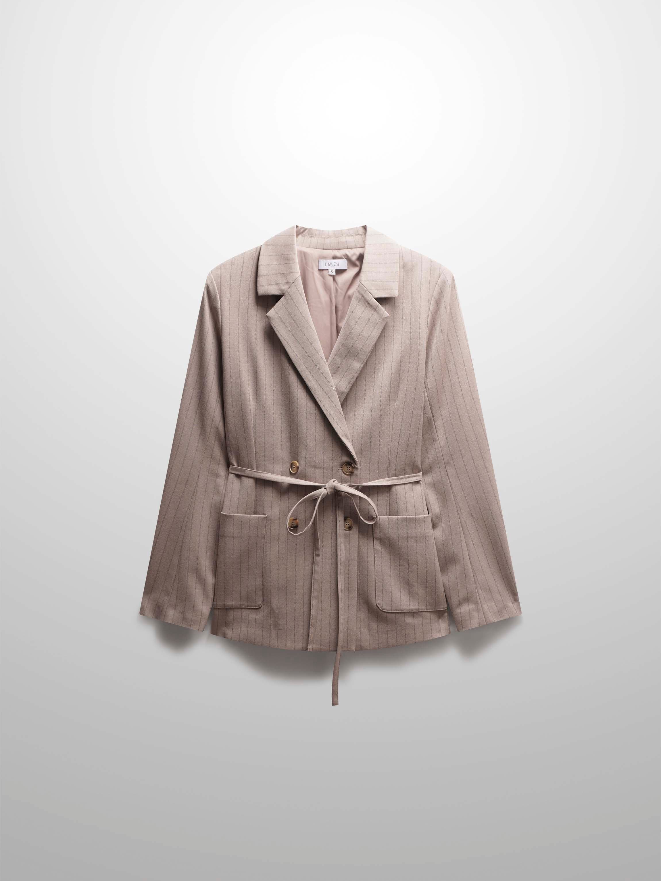 Double Breasted Pinstripe Jacket-Brown - GilloServ