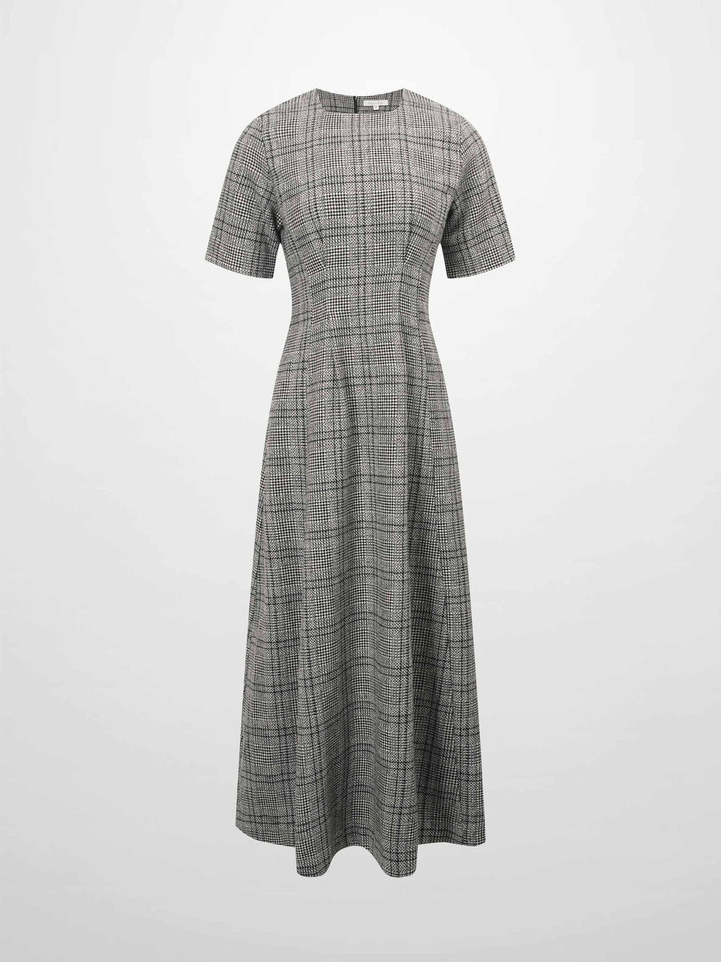 Front Pleat Square Neck Dress-Black/White Plaid-1