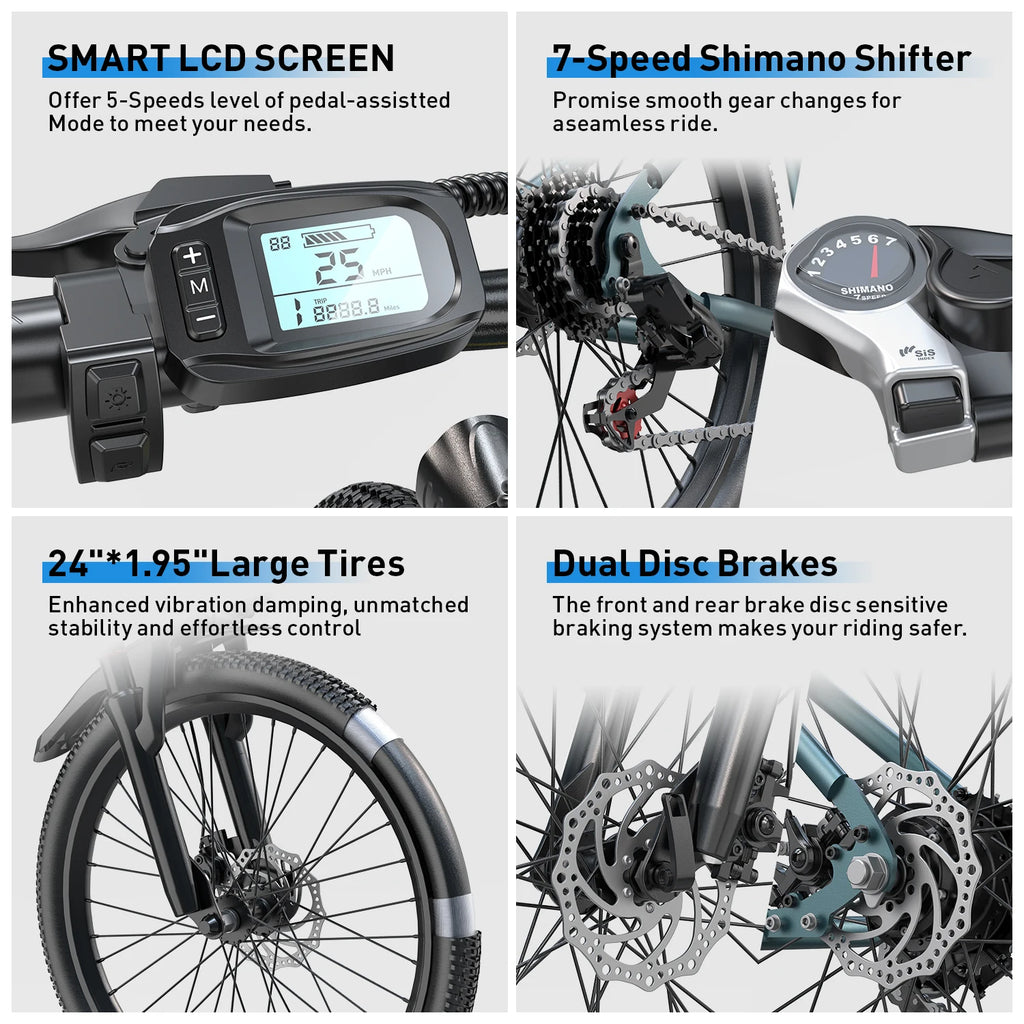 Commuter Electric Mountain Bike Electric Bicycles for Adults with 30-Mile Range - GilloServ
