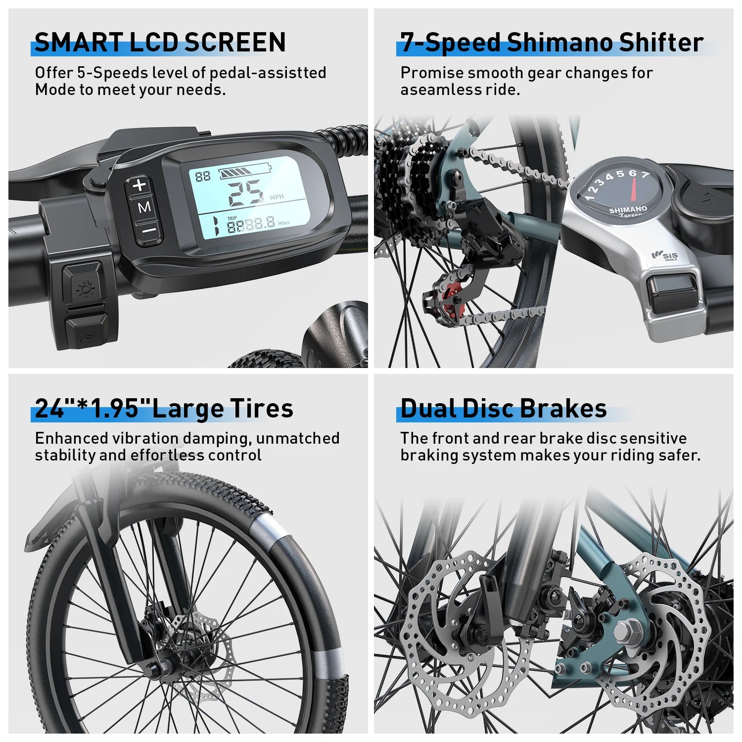 Commuter Electric Mountain Bike Electric Bicycles for Adults with 30-Mile Range - GilloServ
