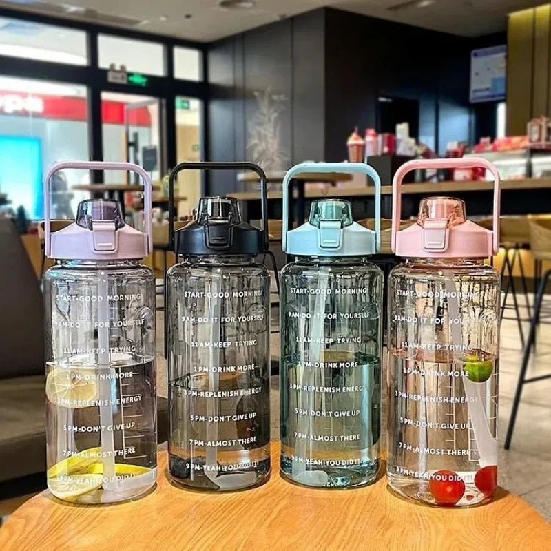 2 Liters Straw Plastic Water Bottle Large Capacity Bottle - GilloServ