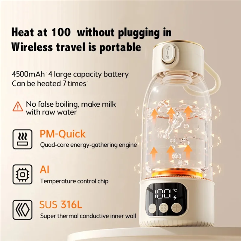 Wireless Boiling Water 35-100℃ Baby Milk Warmer Portable Bottle - GilloServ