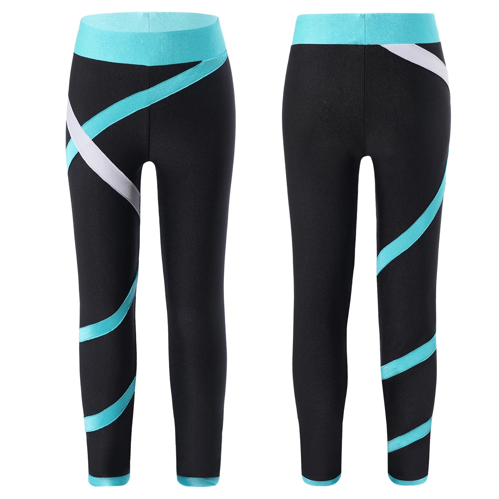 Kids Girls Figure Skating Pants Stretchy Skinny Workout Dance Leggings - GilloServ