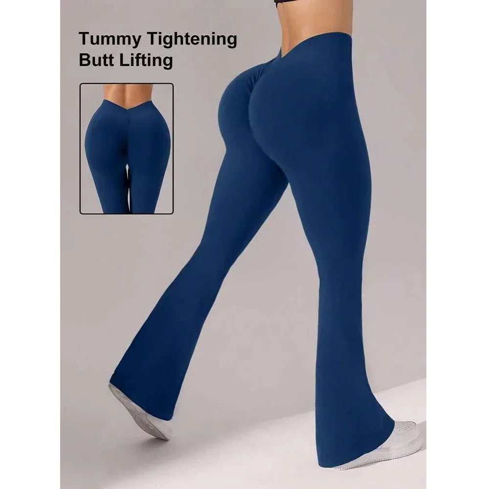 Flare Leggings V-shaped Hip Yoga Pants Women High Waist Wide Leg Pants - GilloServ