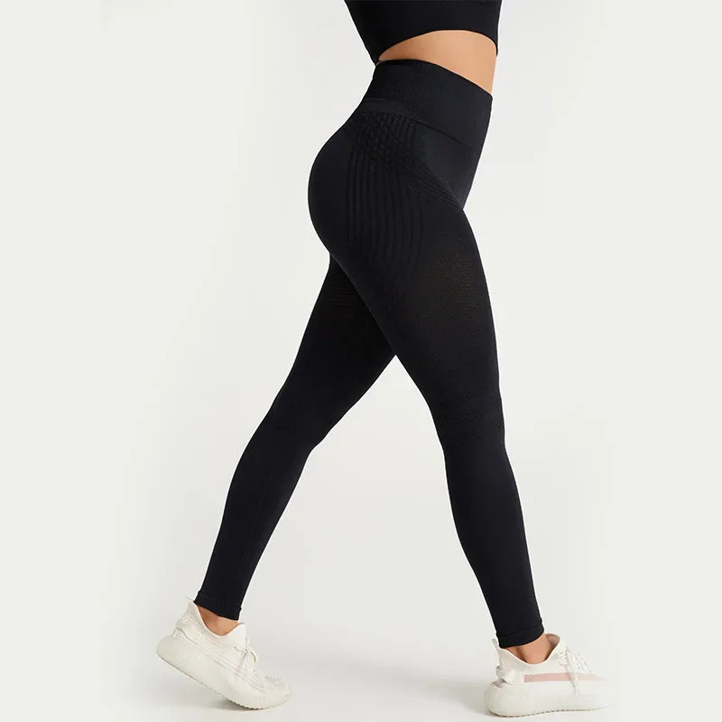 Womens High Waisted Yoga Leggings - Seamless Hip Lift Tummy Control Fitness Pants with Sculpting Lines Activewear - GilloServ