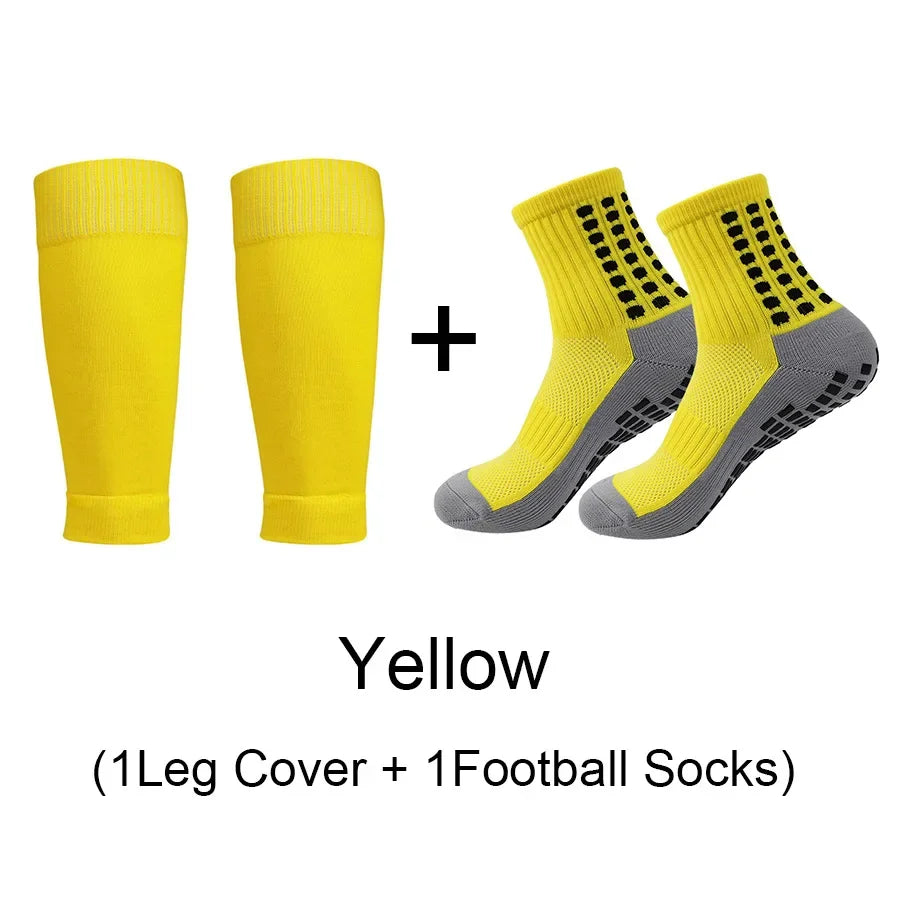 2 Pairs Set Men Grip Soccer Socks and Knee Pads Calf Sleeves Adult - GilloServ