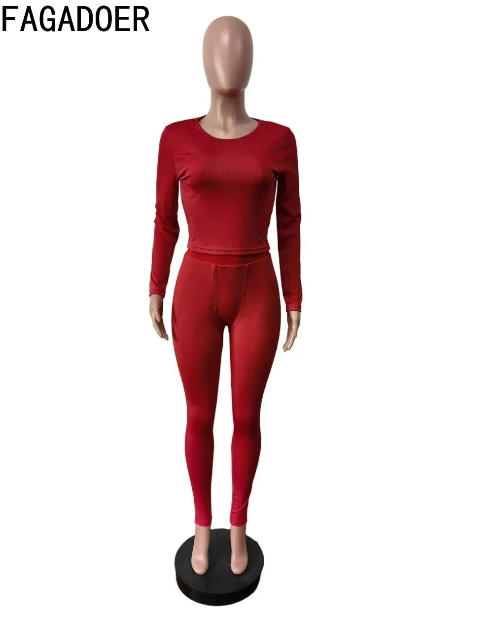 New Ribbing 2 Piece Sets Women Outfit Solid Long Sleeve Crop Top + High Waist Leggings Suits Sportswear - GilloServ