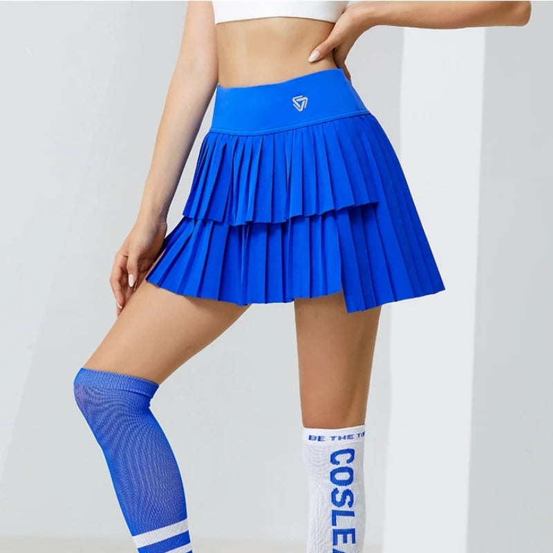 High Waist Double Layer Pleated Skirt Gym/Running/Yoga Soft Short - GilloServ