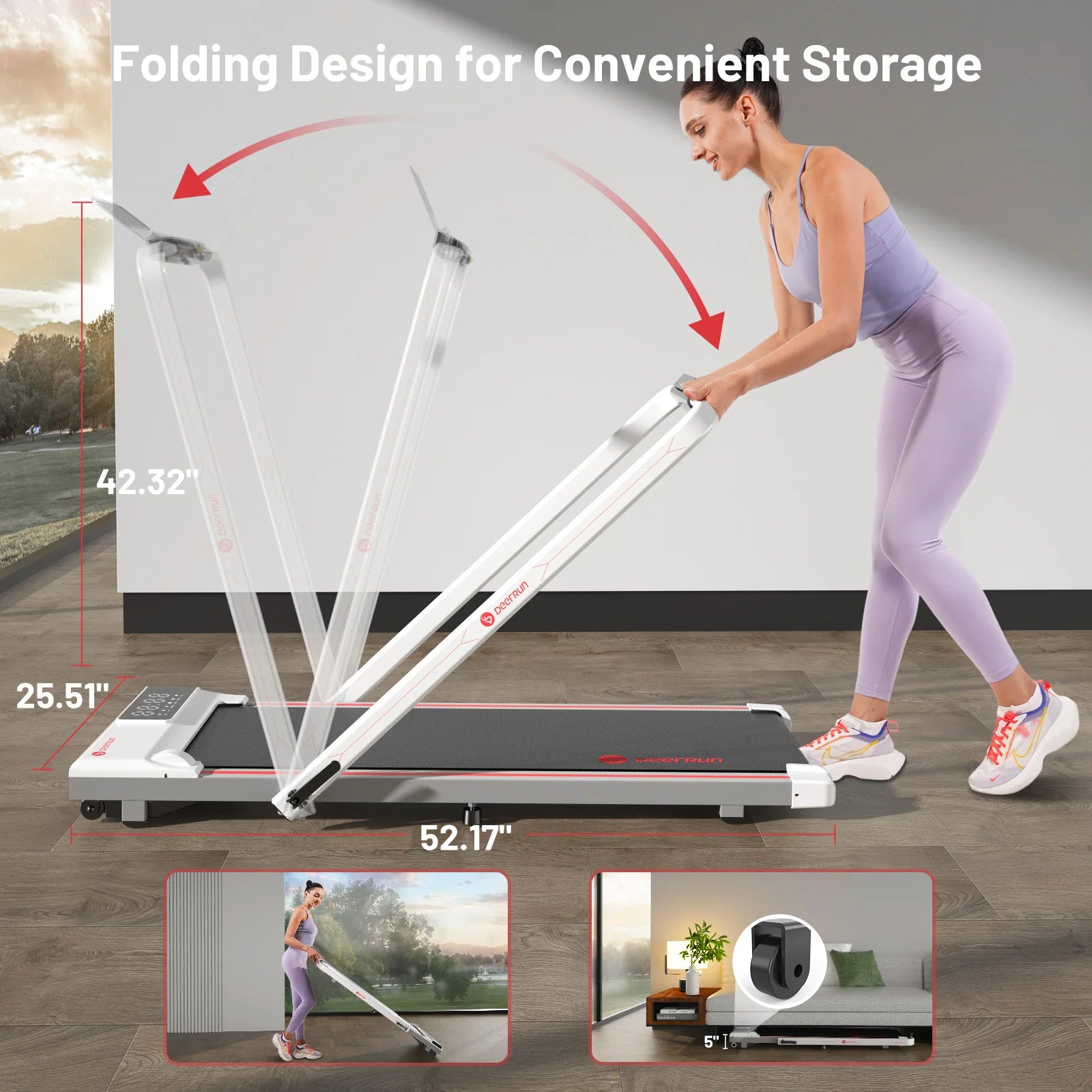 Treadmills for Home Foldable,Folding Walkingpad Treadmill MAX 300lbs APP Remote Control,Running Machine with Safety Handrail - GilloServ