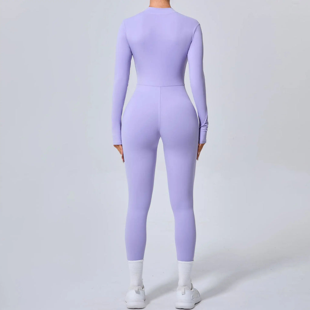 Seamless Yoga Jumpsuits Sports Fitness Hip-lifting Skinny Long-sleeved Zipper Winter Workout Gym Leggings Sportswear for Women - GilloServ