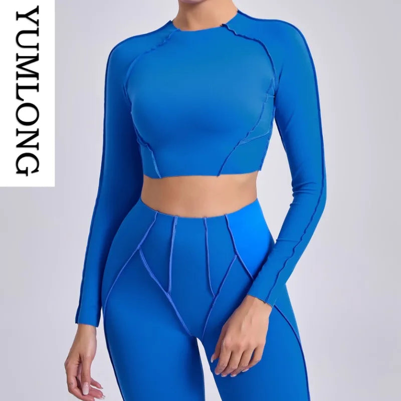 Women Yoga Shirts Non-Padded Long Sleeve Crop Tops Sportswear - GilloServ