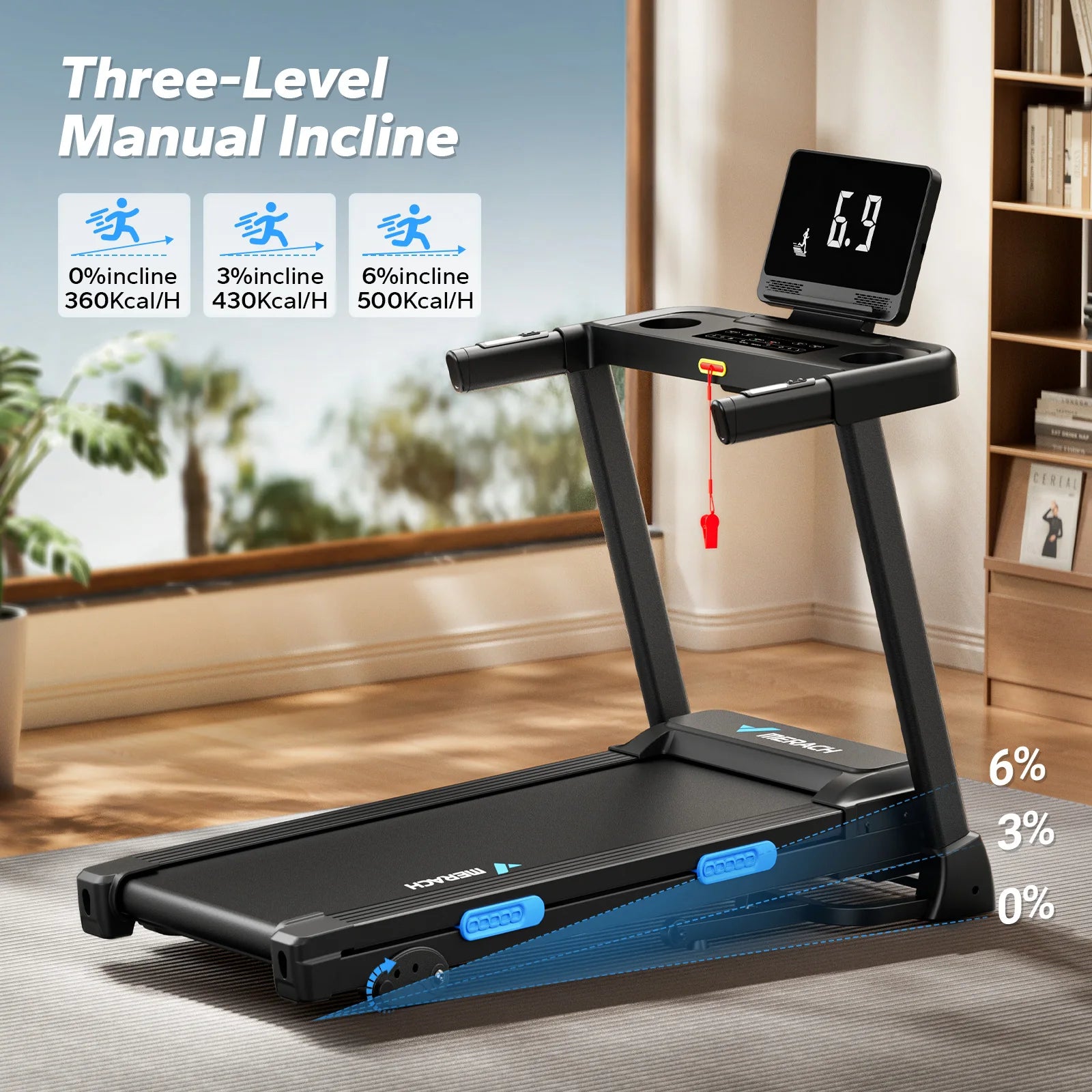 MERACH Foldable Treadmill T12 Incline Quiet Treadmills Double Deck Technology 4 Silicone Shock Cushion Heart Rate Monitoring - GilloServ