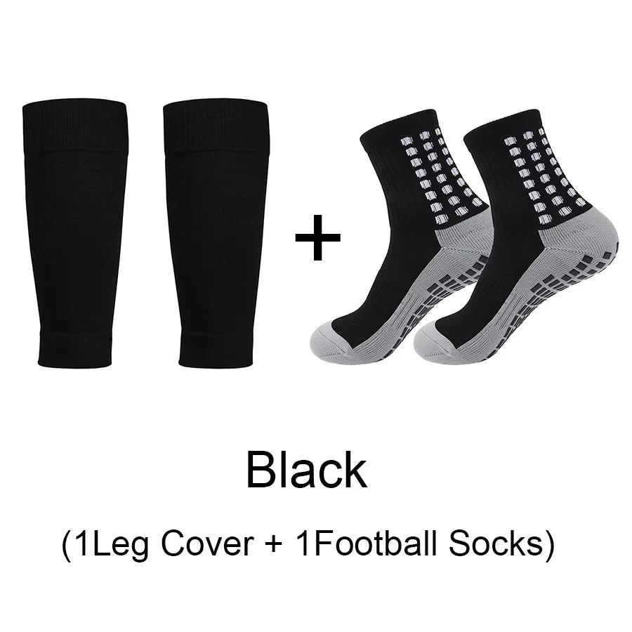 2 Pairs Set Men Grip Soccer Socks and Knee Pads Calf Sleeves Adult - GilloServ