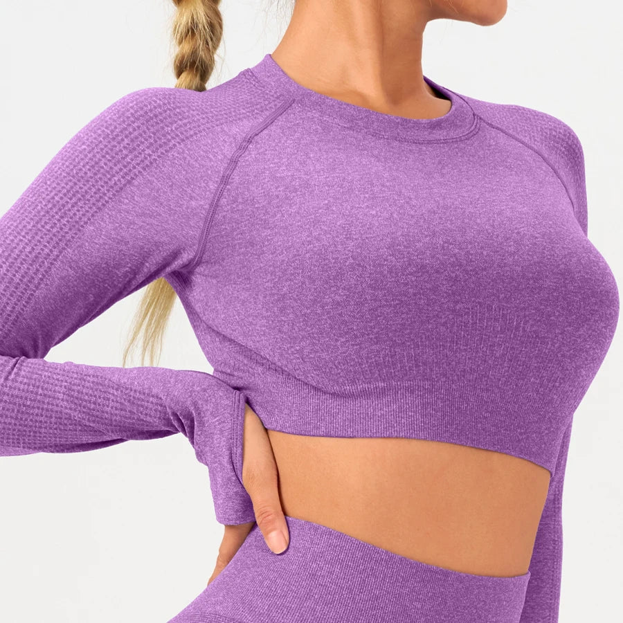 2 pcs/set Long Sleeve Yoga Leggings Set Sportswear Woman Gym Seamless Workout Outfit Yoga Clothes Womens Tracksuit Activewear - GilloServ