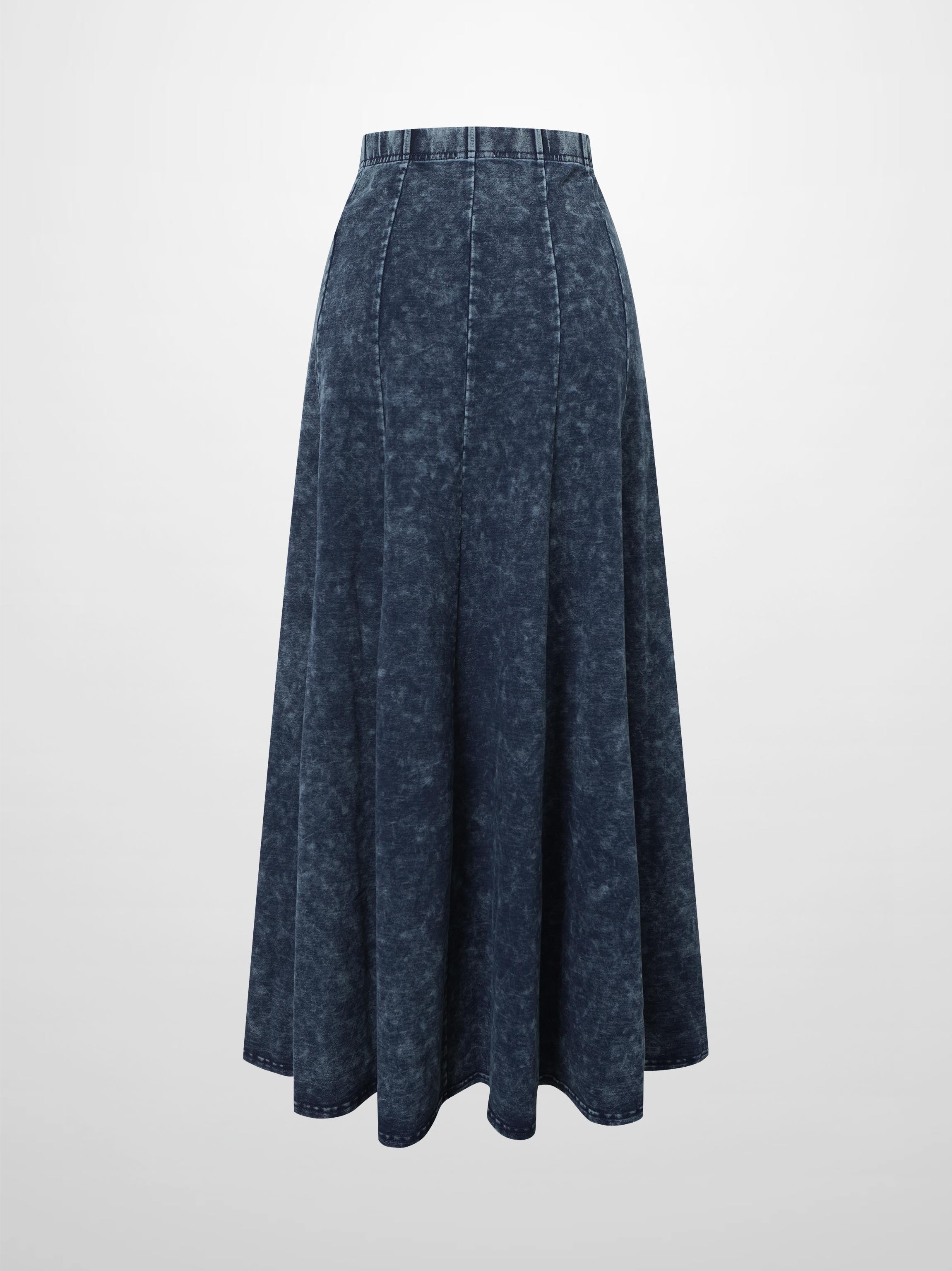 Paneled Flare Skirt 37"-Blue Wash-2