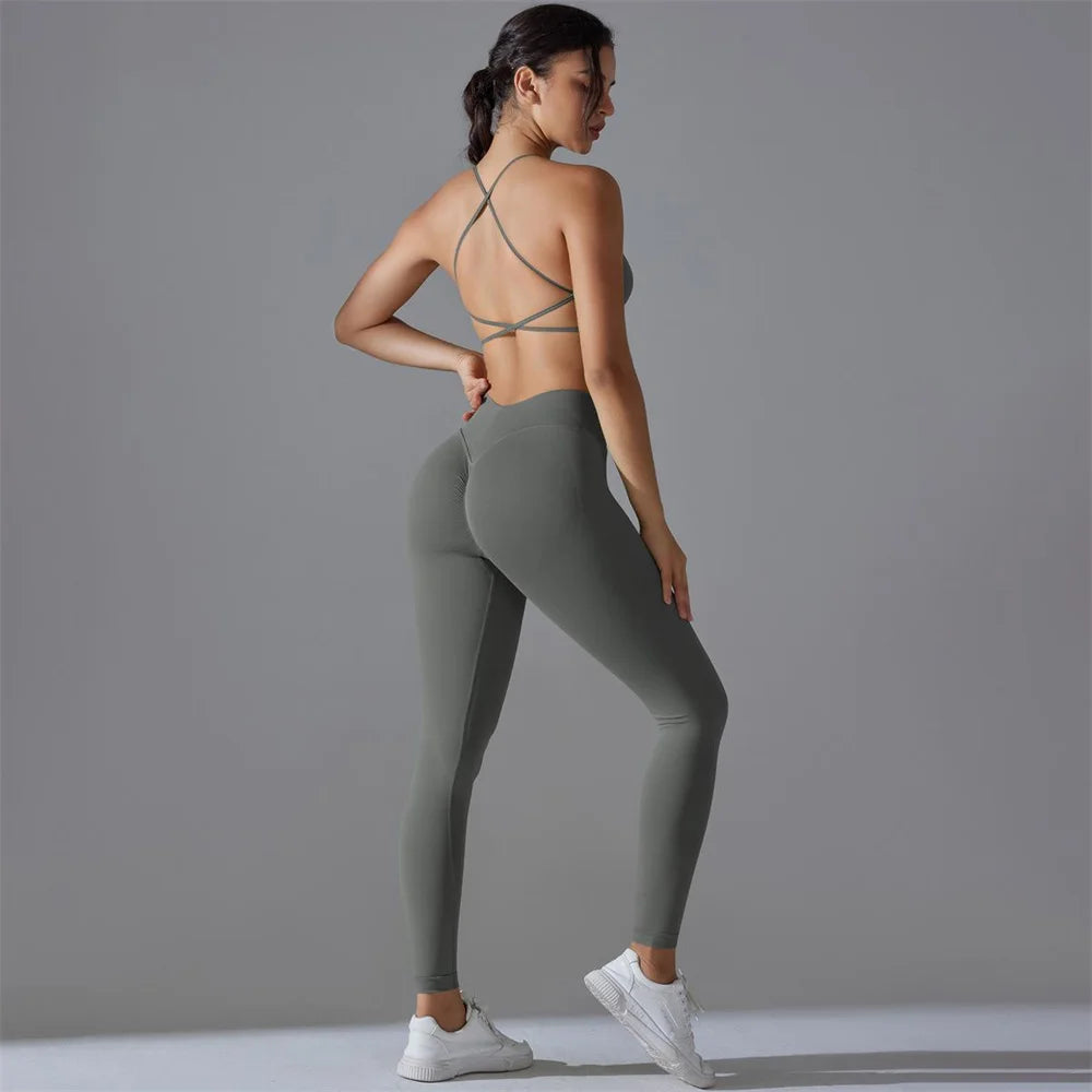 2PCS Women Scrunch Tracksuit Fitness Seamless Yoga Set Sportswear - GilloServ