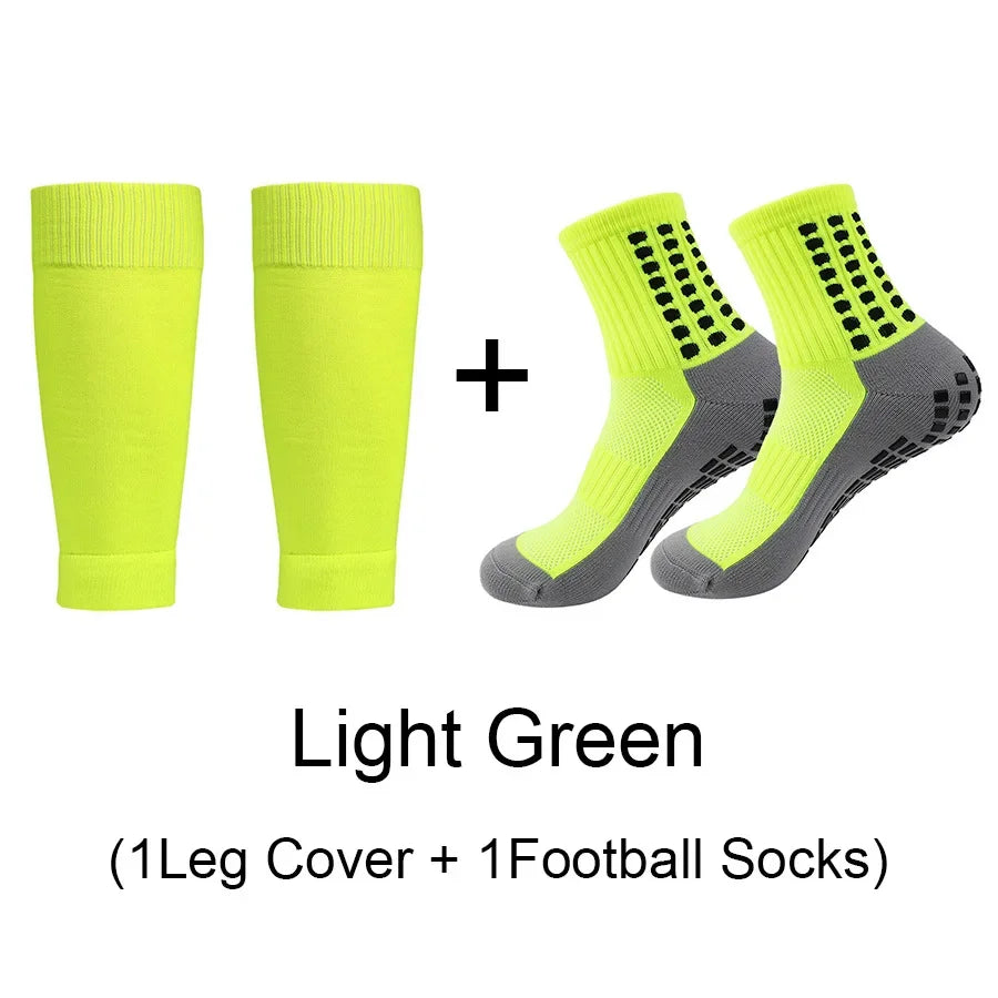 2 Pairs Set Men Grip Soccer Socks and Knee Pads Calf Sleeves Adult - GilloServ