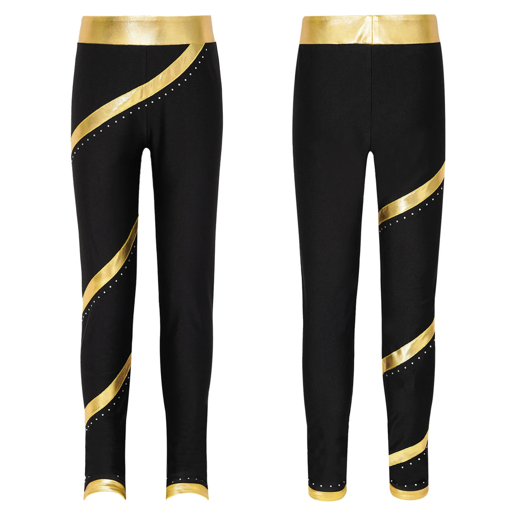 Kids Girls Figure Skating Pants Stretchy Skinny Workout Dance Leggings - GilloServ