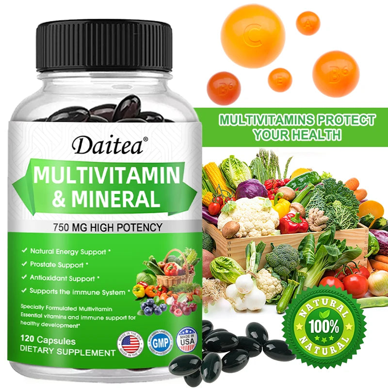 Multivitamin Capsules with Mineral Supplement To Provide Energy, Prostate, Skin and Eye Health Immune Support for Women and Men - GilloServ