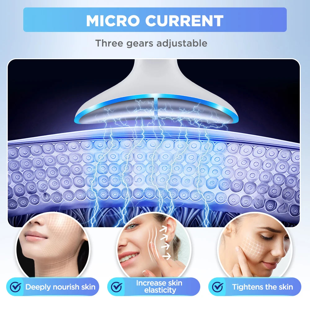 3 Colors LED Neck Beauty Device EMS Facial Lifting/ Massager Double Chin Remover/Heat Therapy Face Skin Rejuvenation Instrument - GilloServ