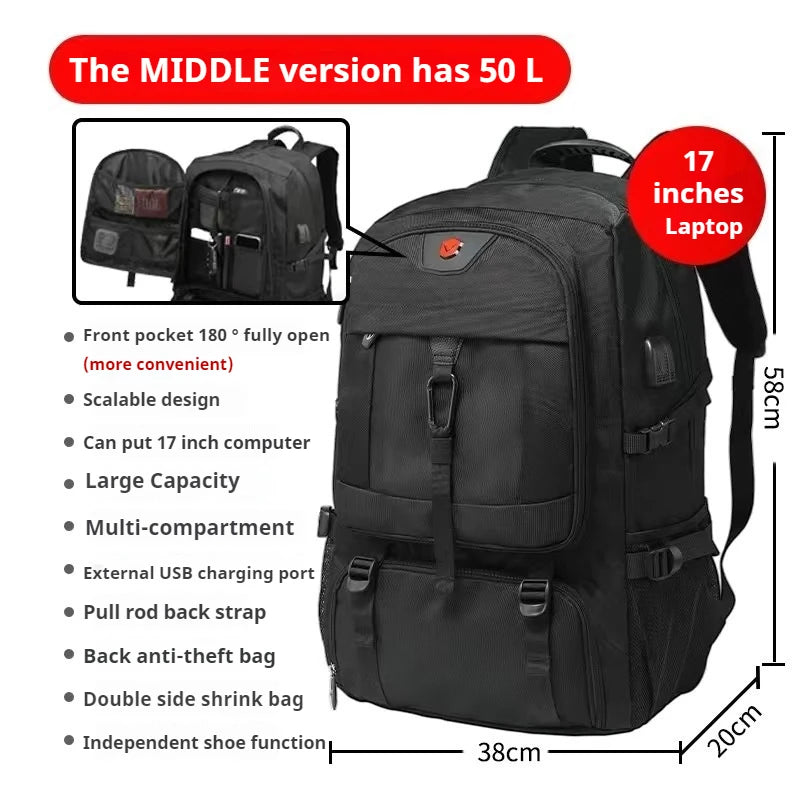 Men Business Backpack Travel Waterproof Backpack With USB Charging Large Capacity 18inch Laptop Backpack Black Backpack 8107 - GilloServ