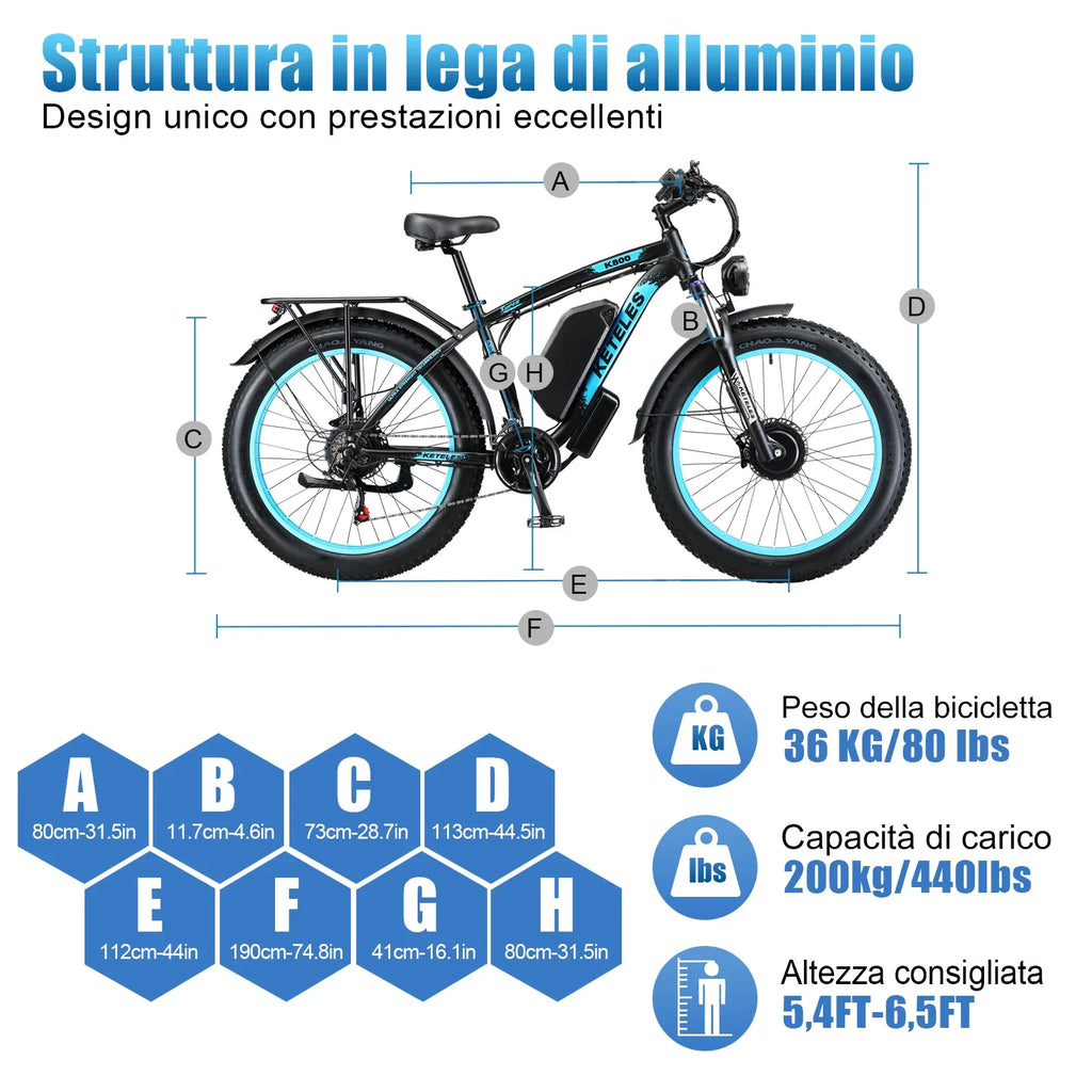 Electric Bike 2000W 48V 23AH 26inch Fat Tire Hydraulic brakes Ebike 21Speed Mountain Snow - GilloServ