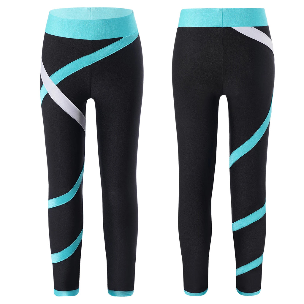 Kids Girls Figure Skating Pants Stretchy Skinny Workout Dance Leggings - GilloServ