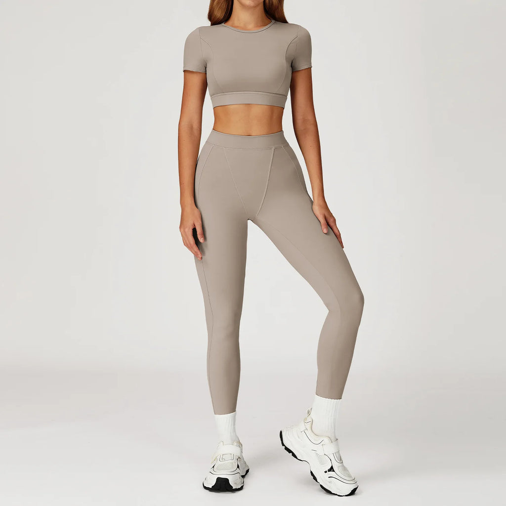 2Pcs Sports Suit Pants Woman High-Waist Butt-Lift Fitness Yoga Top - GilloServ