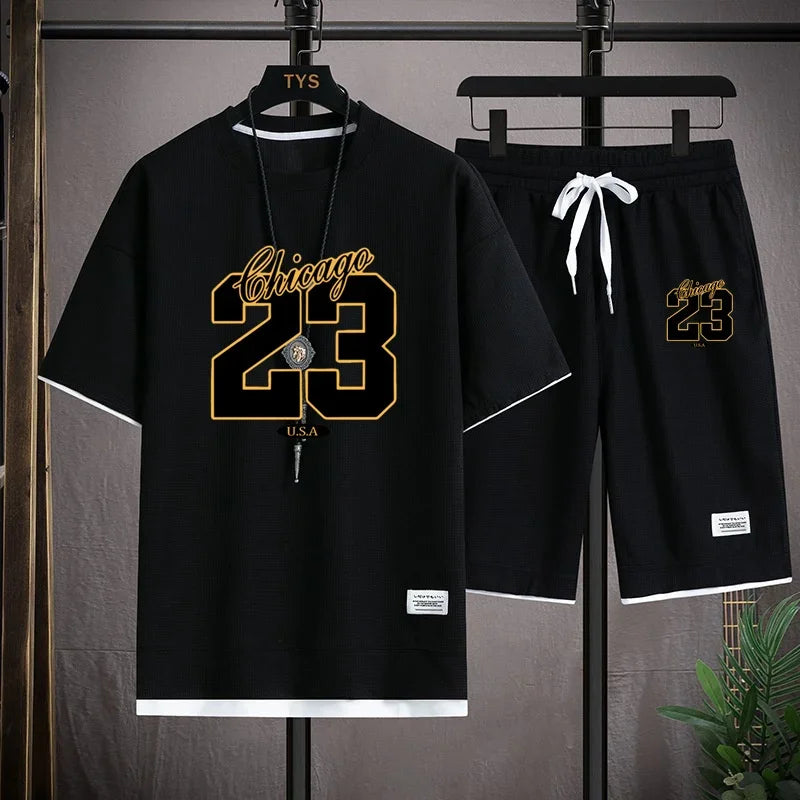 High Quality Men's Comfortable  //Summer  Fashion Print Sports Suit Fitness Jogging Daily Casual Wear Beach Shorts Set - GilloServ