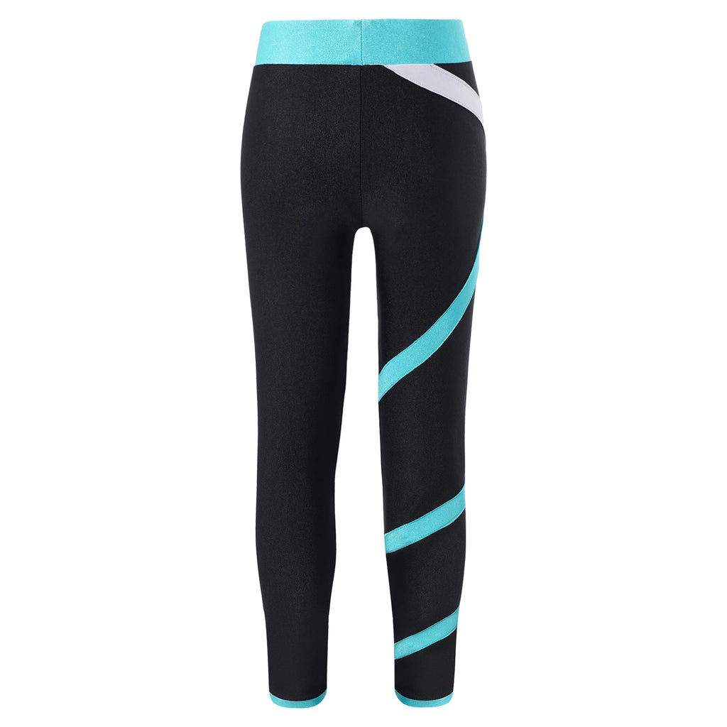 Kids Girls Figure Skating Pants Stretchy Skinny Workout Dance Leggings - GilloServ