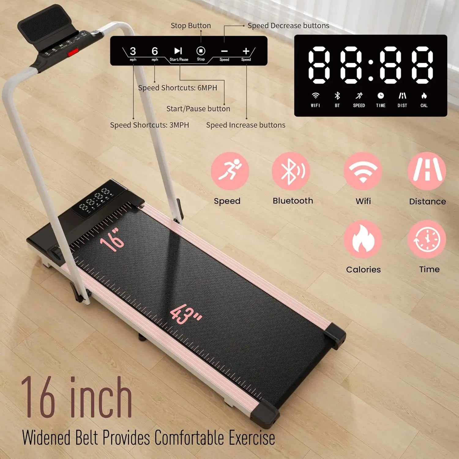 3 in 1 Under Desk Walking Pad Treadmill, 3.0HP Low Noise Portable for Home & Office, 300LBs Weight Capacity Folding With Remote - GilloServ