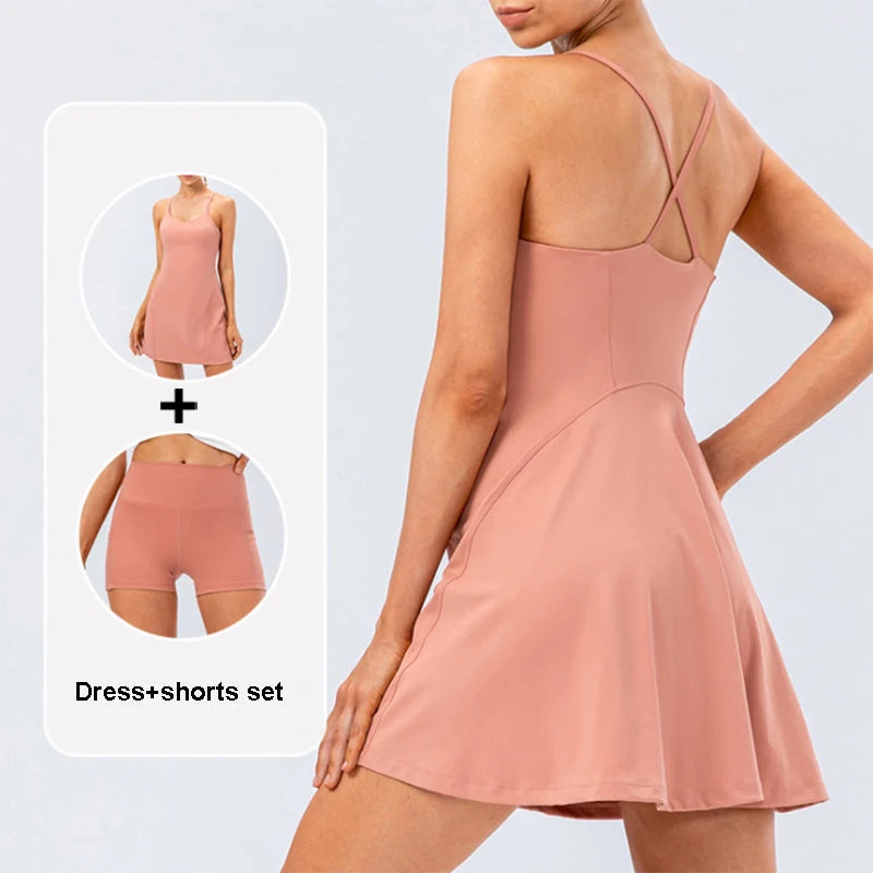 Women Tennis Yoga Skirt High Stretch Soft Nylon Badminton Golf Dress - GilloServ