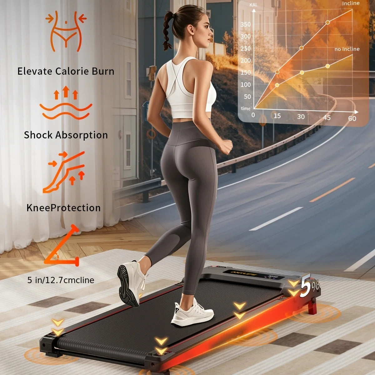 Under Desk Treadmill, Incline Walking Pad Treadmill 330lbs Capacity, 2.5HP Portable Treadmills for Home - GilloServ