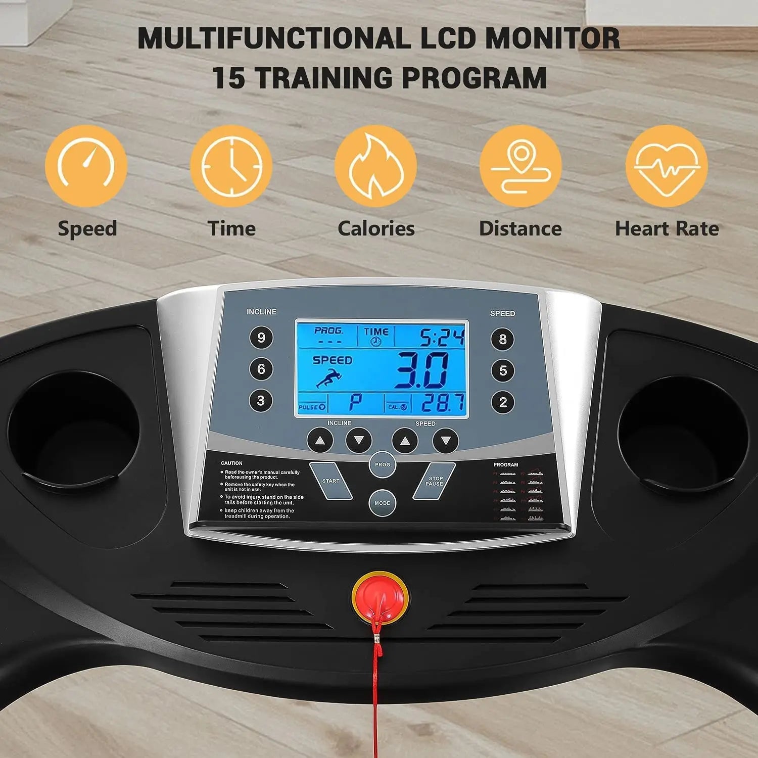 Treadmill with Auto Incline Folding Electric Running Machine 17'' Electric Treadmills 2.5HP/8.5MPH with 15 Training Programs - GilloServ