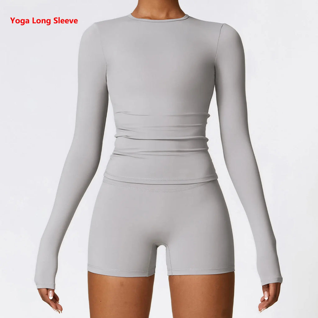 Yoga T-shirts Solid Sports Top Long Sleeve Gym Workout Gym Sport Wear - GilloServ