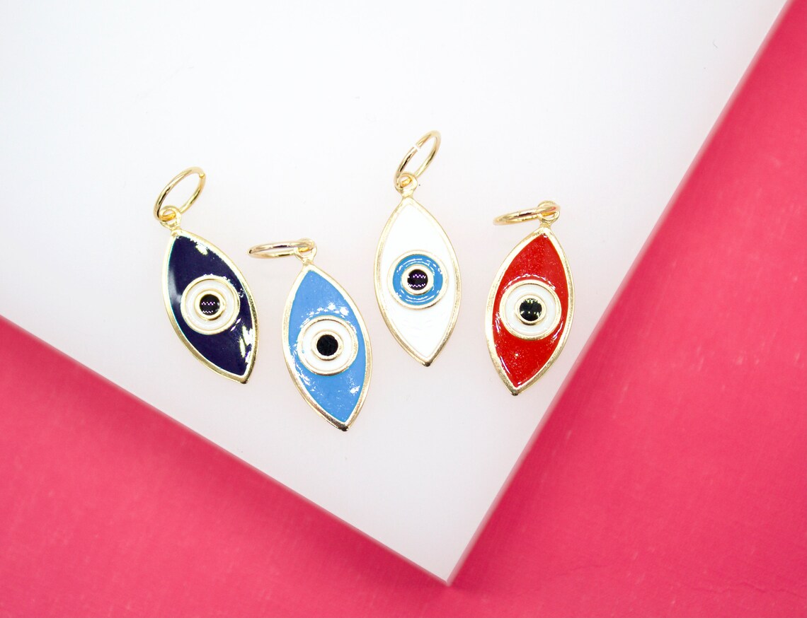 18K Gold Filled Enamel Oval Evil Eye Pendant Charm - GilloServ
