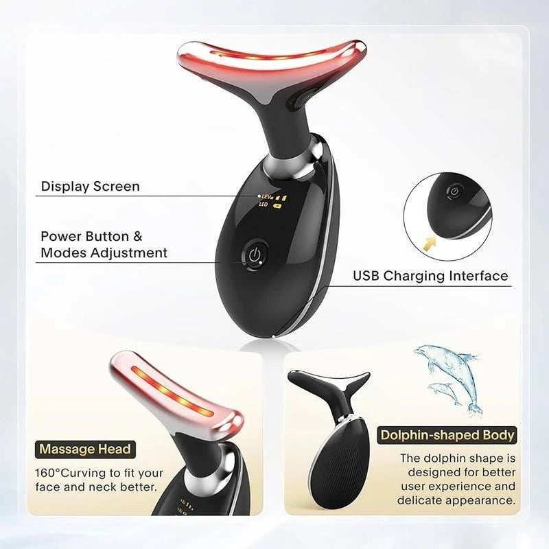 7 LED Color Vibrating Neck/Face Skin Vibrating Massager, 1 piece set portable USB charging - GilloServ