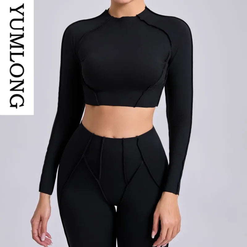 Women Yoga Shirts Non-Padded Long Sleeve Crop Tops Sportswear - GilloServ