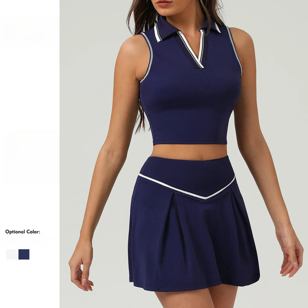 Tennis Skirt Sets Sports Fitness Golf Badminton Running Leisure Sports Short Skirts Workout Clothing Gym Yoga Suits for Women - GilloServ